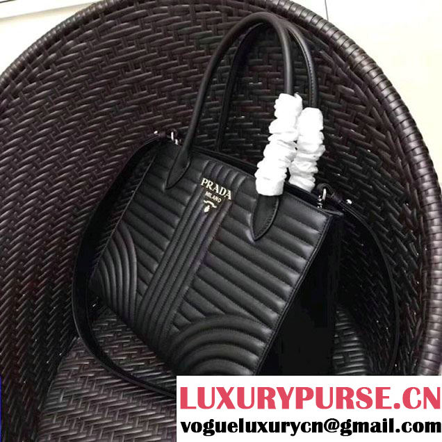 Prada Diagramme Leather Top Handle Bag 1BA165 Black 2017 (GYF-7120717 )