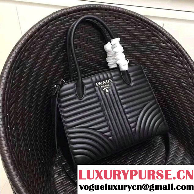 Prada Diagramme Leather Top Handle Bag 1BA165 Black 2017 (GYF-7120717 )