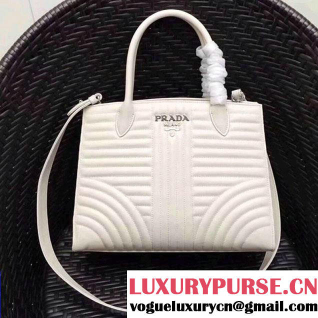 Prada Diagramme Leather Top Handle Bag 1BA165 White 2017 (GYF-7120716 )