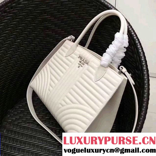 Prada Diagramme Leather Top Handle Bag 1BA165 White 2017 (GYF-7120716 )