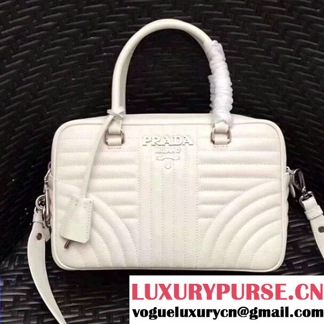 Prada Diagramme Leather Handbag 1BB113 White 2017 (GYF-7120712 )