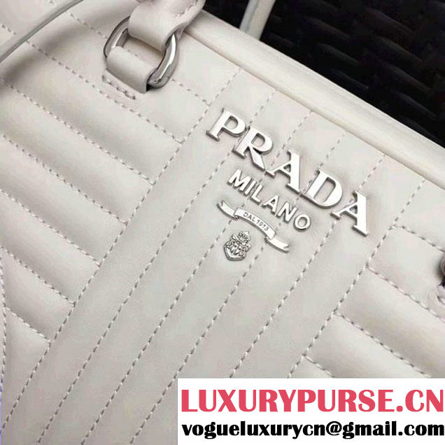 Prada Diagramme Leather Handbag 1BB113 White 2017 (GYF-7120712 )