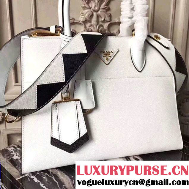 Prada Saffiano Calf Leather Paradigme Bag 1BA102 White 2017 (GYF-7120853 )