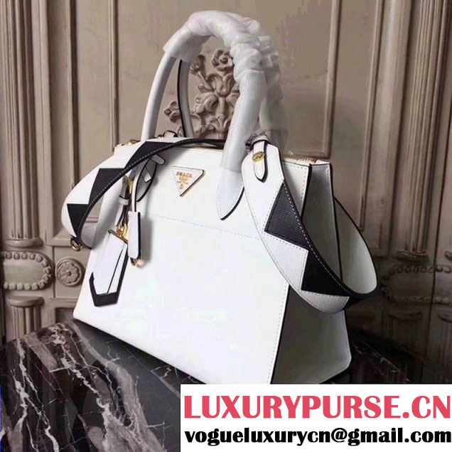 Prada Saffiano Calf Leather Paradigme Bag 1BA102 White 2017 (GYF-7120853 )