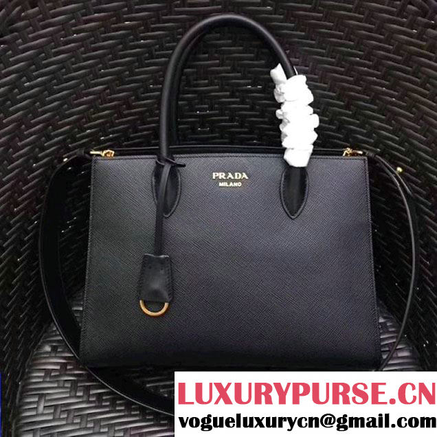 Prada Bibliothèque Saffiano Leather Bag 1BA154 Black 2017 (GYF-7120847 )