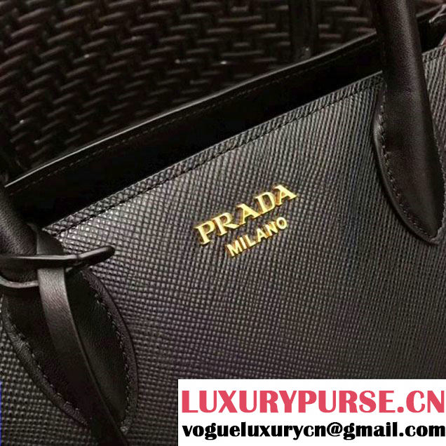 Prada Bibliothèque Saffiano Leather Bag 1BA154 Black 2017 (GYF-7120847 )