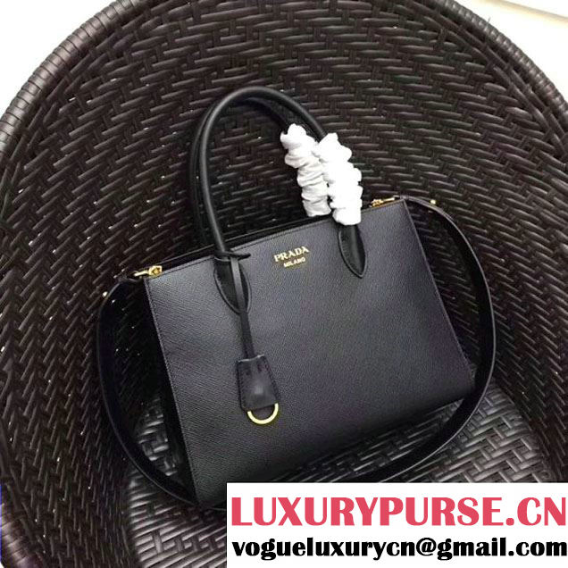 Prada Bibliothèque Saffiano Leather Bag 1BA154 Black 2017 (GYF-7120847 )