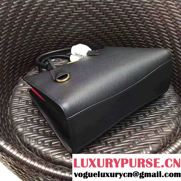Prada Bibliothèque Saffiano Leather Bag 1BA154 Black 2017 (GYF-7120847 )