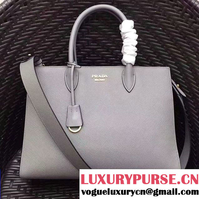 Prada Bibliothèque Saffiano Leather Bag 1BA153 Gray 2017 (GYF-7120845 )