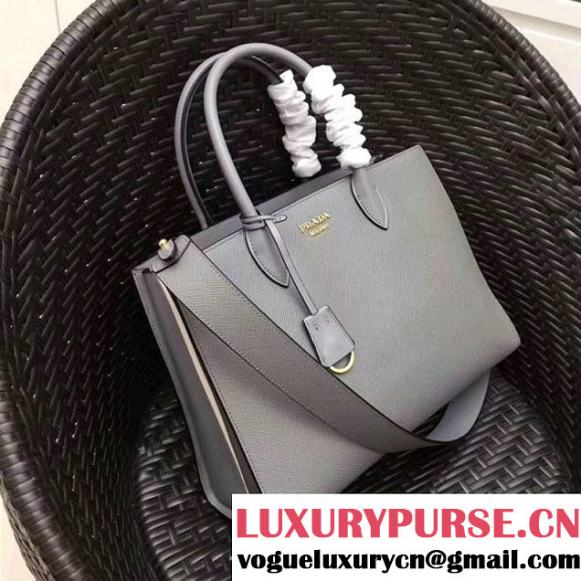 Prada Bibliothèque Saffiano Leather Bag 1BA153 Gray 2017 (GYF-7120845 )