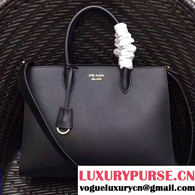 Prada Bibliothèque Saffiano Leather Bag 1BA153 Black 2017 (GYF-7120844 )