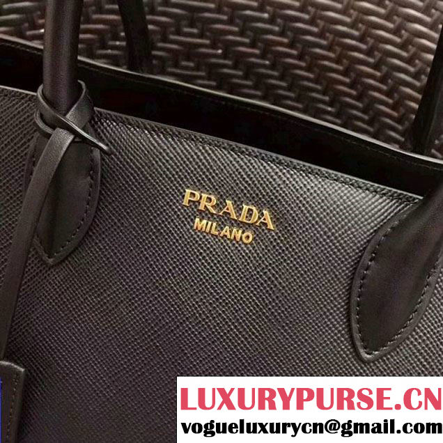 Prada Bibliothèque Saffiano Leather Bag 1BA153 Black 2017 (GYF-7120844 )