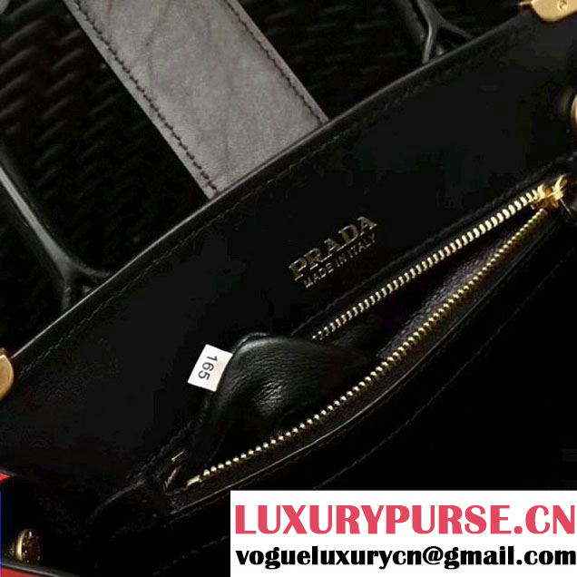 Prada Cahier Leather Tote Bag 1BA050 Black/Red 2017 (GYF-7120838 )