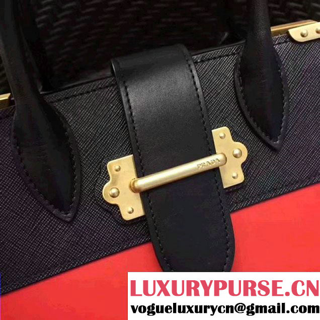 Prada Cahier Leather Tote Bag 1BA050 Black/Red 2017 (GYF-7120838 )