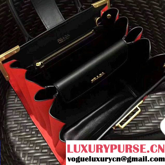Prada Cahier Leather Tote Bag 1BA050 Black/Red 2017 (GYF-7120838 )