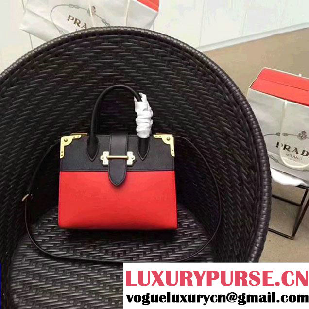 Prada Cahier Leather Tote Bag 1BA050 Black/Red 2017 (GYF-7120838 )