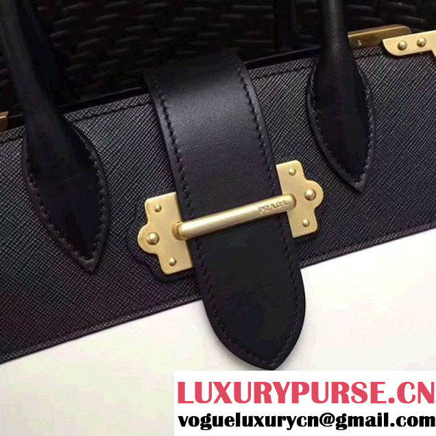 Prada Cahier Leather Tote Bag 1BA050 Black/White 2017 (GYF-7120837 )