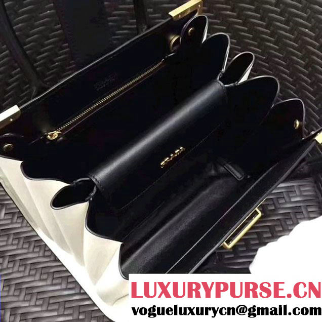 Prada Cahier Leather Tote Bag 1BA050 Black/White 2017 (GYF-7120837 )