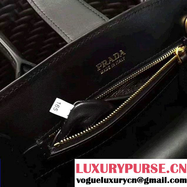 Prada Cahier Leather Tote Bag 1BA050 Black/White 2017 (GYF-7120837 )