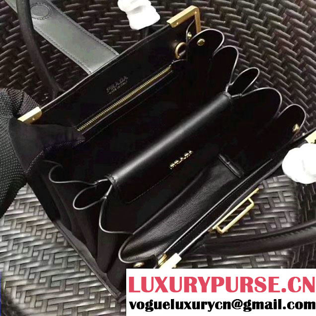 Prada Cahier Leather Tote Bag 1BA050 Black 2017 (GYF-7120836 )