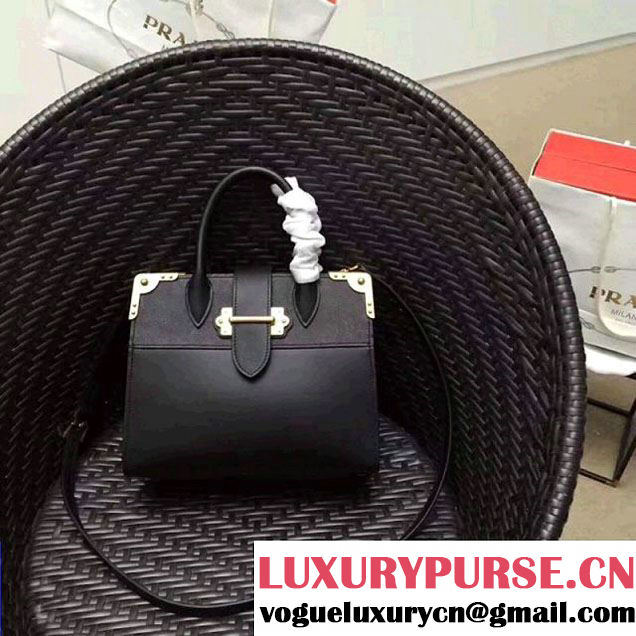 Prada Cahier Leather Tote Bag 1BA050 Black 2017 (GYF-7120836 )