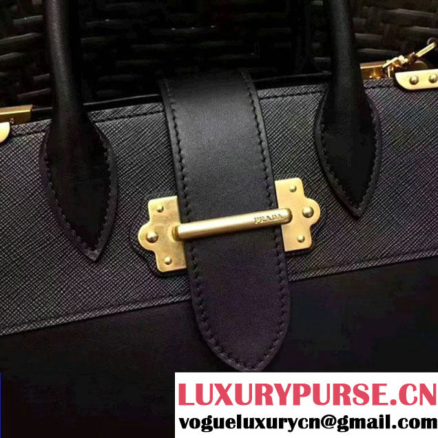 Prada Cahier Leather Tote Bag 1BA050 Black 2017 (GYF-7120836 )