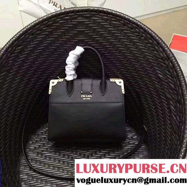 Prada Cahier Leather Tote Bag 1BA050 Black 2017 (GYF-7120836 )