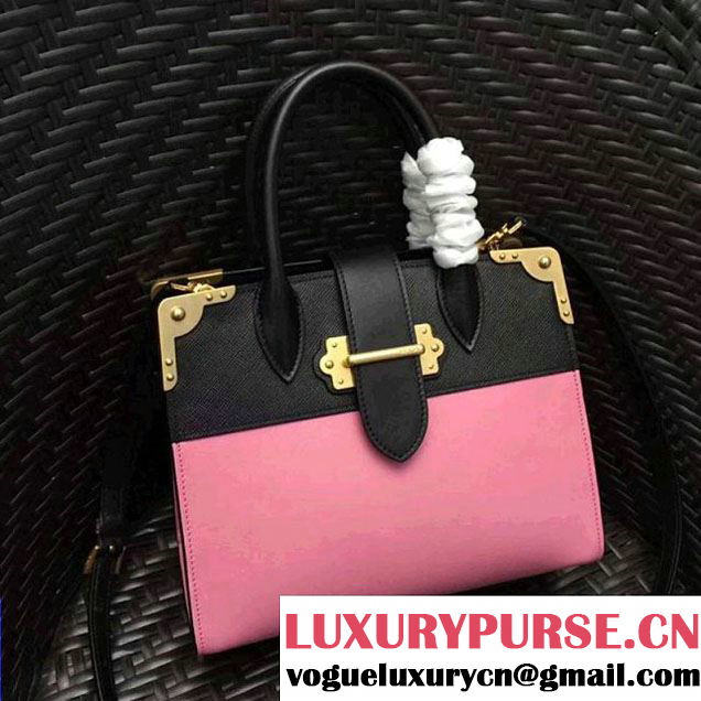 Prada Cahier Leather Tote Bag 1BA050 Black/Pink 2017 (GYF-7120835 )