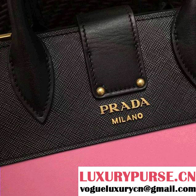 Prada Cahier Leather Tote Bag 1BA050 Black/Pink 2017 (GYF-7120835 )