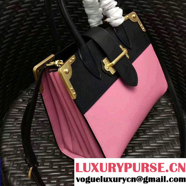 Prada Cahier Leather Tote Bag 1BA050 Black/Pink 2017 (GYF-7120835 )