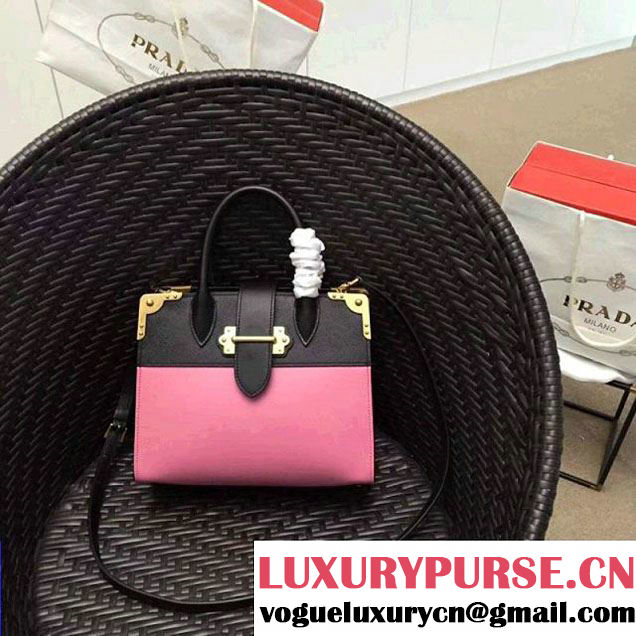 Prada Cahier Leather Tote Bag 1BA050 Black/Pink 2017 (GYF-7120835 )
