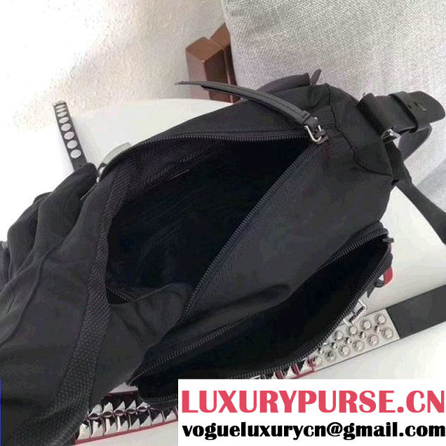 Prada Studded Nylon Shoulder Bag Black/Red Spring 2018 (GYF-8011236 )