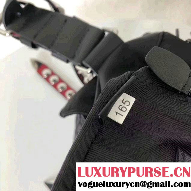 Prada Studded Nylon Shoulder Bag Black/Red Spring 2018 (GYF-8011236 )