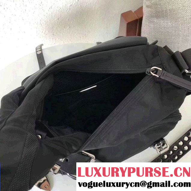 Prada Studded Nylon Shoulder Bag Black/Blue Spring 2018 (GYF-8011235 )