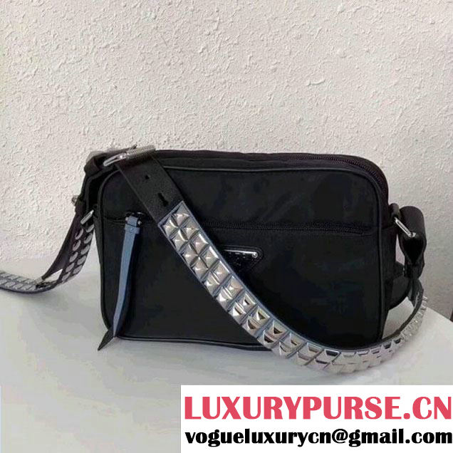 Prada Studded Nylon Camera Bag Black/Blue Spring 2018 (GYF-8011232 )