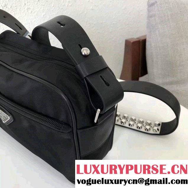 Prada Studded Nylon Camera Bag Black/Blue Spring 2018 (GYF-8011232 )