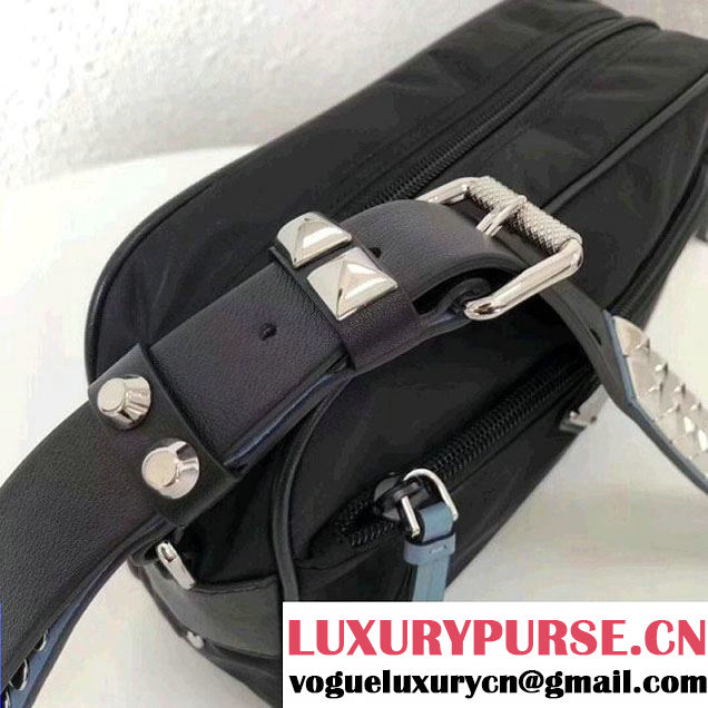 Prada Studded Nylon Camera Bag Black/Blue Spring 2018 (GYF-8011232 )