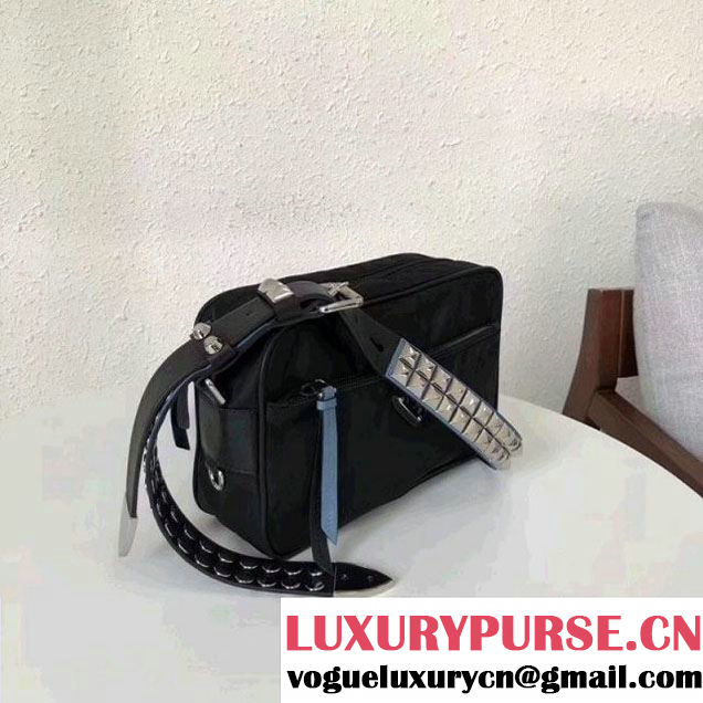 Prada Studded Nylon Camera Bag Black/Blue Spring 2018 (GYF-8011232 )
