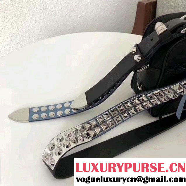 Prada Studded Nylon Camera Bag Black/Blue Spring 2018 (GYF-8011232 )