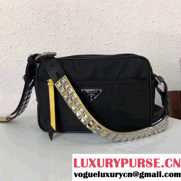 Prada Studded Nylon Camera Bag Black/Yellow Spring 2018 (GYF-8011231 )