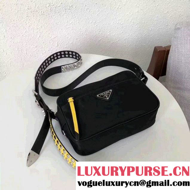 Prada Studded Nylon Camera Bag Black/Yellow Spring 2018 (GYF-8011231 )