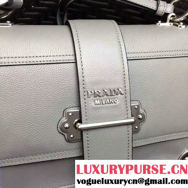 Prada Cahier Leather Shoulder Bag 1BD095 Grey 2018 (GYF-8011219 )