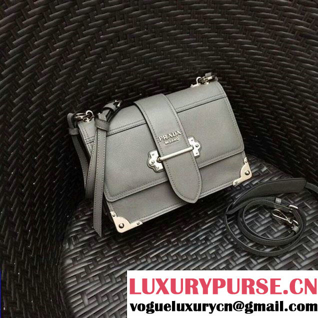Prada Cahier Leather Shoulder Bag 1BD095 Grey 2018 (GYF-8011219 )