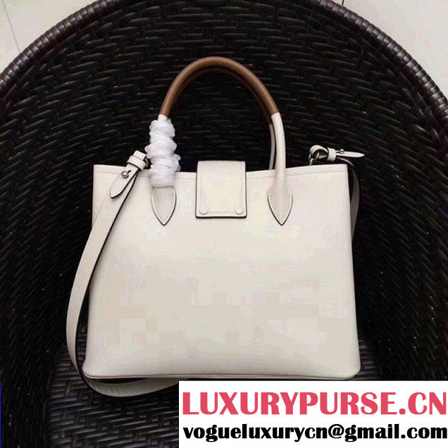 Prada Calfskin Top Handle Tote Bag 1BG148 White/Brown Resort 2018 (GYF-8011230 )
