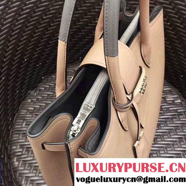 Prada Calfskin Top Handle Tote Bag 1BG148 Beige/Grey Resort 2018 (GYF-8011229 )