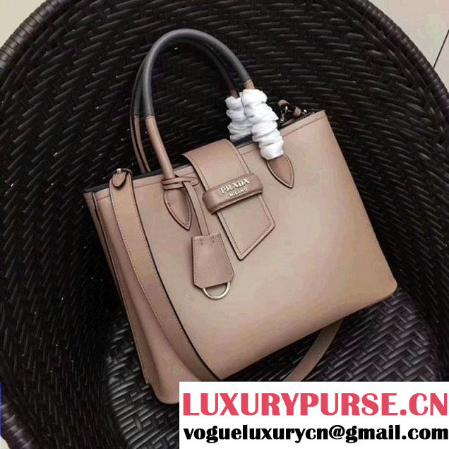 Prada Calfskin Top Handle Tote Bag 1BG148 Beige/Grey Resort 2018 (GYF-8011229 )