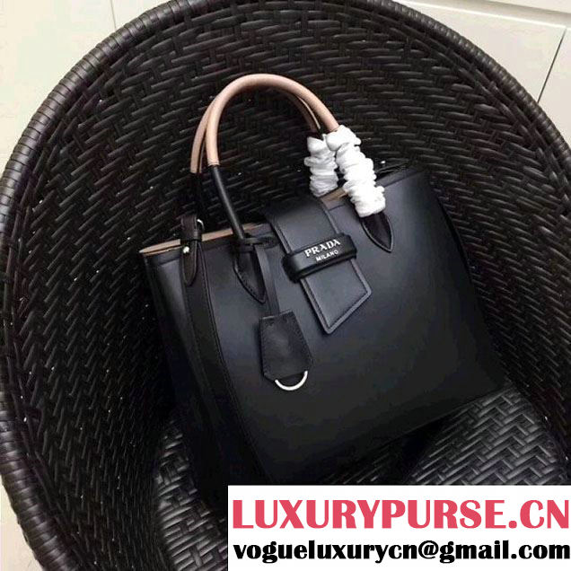 Prada Calfskin Top Handle Tote Bag 1BG148 Black/Beige Resort 2018 (GYF-8011228 )