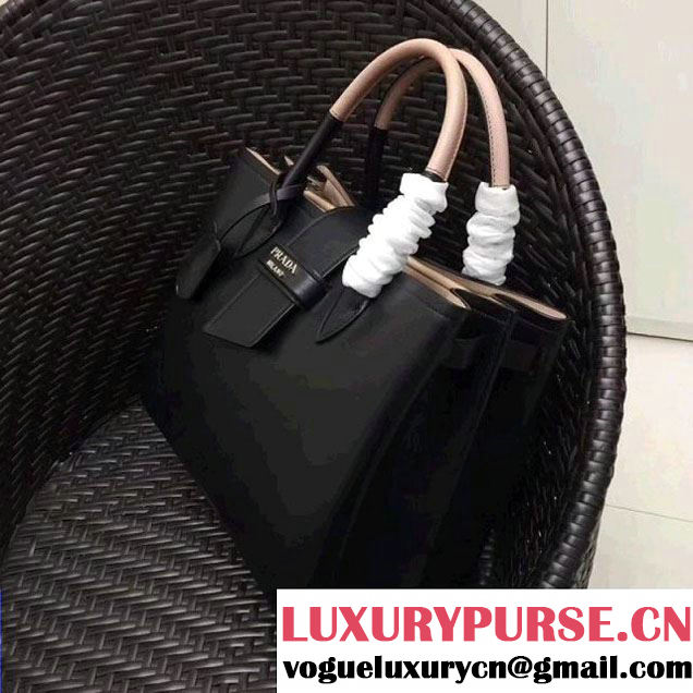 Prada Calfskin Top Handle Tote Bag 1BG148 Black/Beige Resort 2018 (GYF-8011228 )