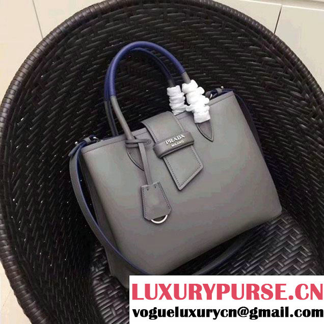 Prada Calfskin Top Handle Tote Bag 1BG148 Grey/Blue Resort 2018 (GYF-8011227 )
