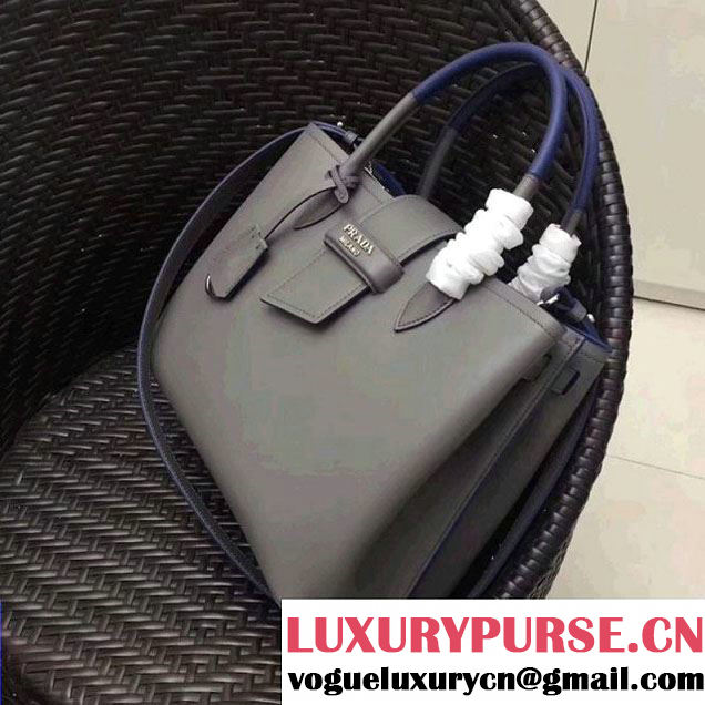 Prada Calfskin Top Handle Tote Bag 1BG148 Grey/Blue Resort 2018 (GYF-8011227 )